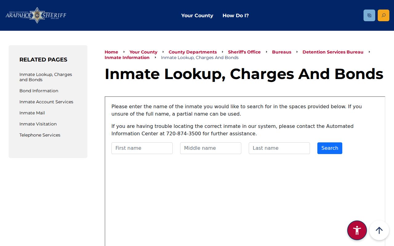 Arapahoe County inmate charges and bonds page