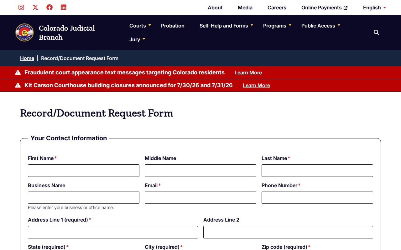 Colorado court record document request form