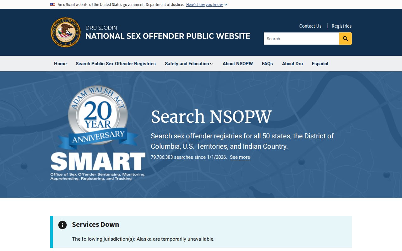 United States Department of Justice national sex offender public search interface