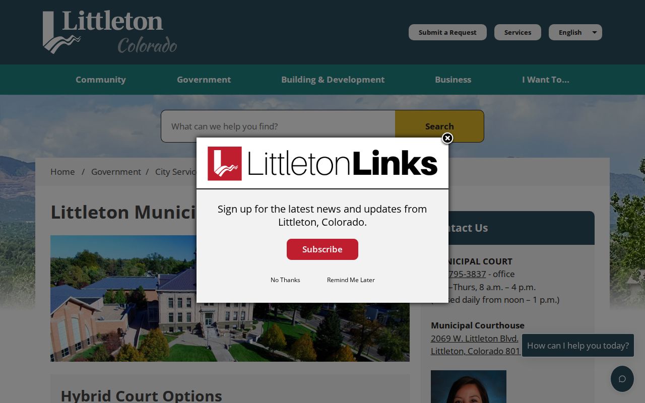 Littleton criminal record search at Municipal Court