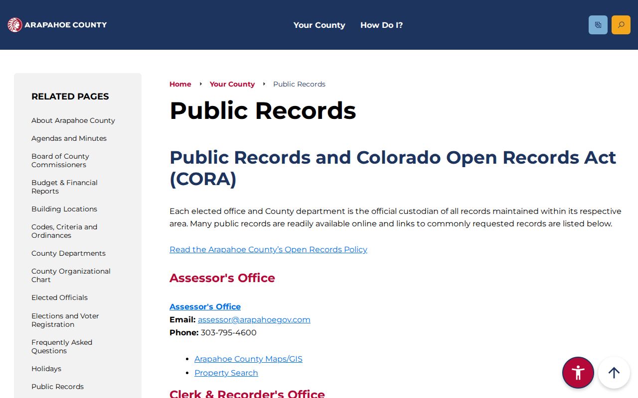 Arapahoe County criminal history public records routing page