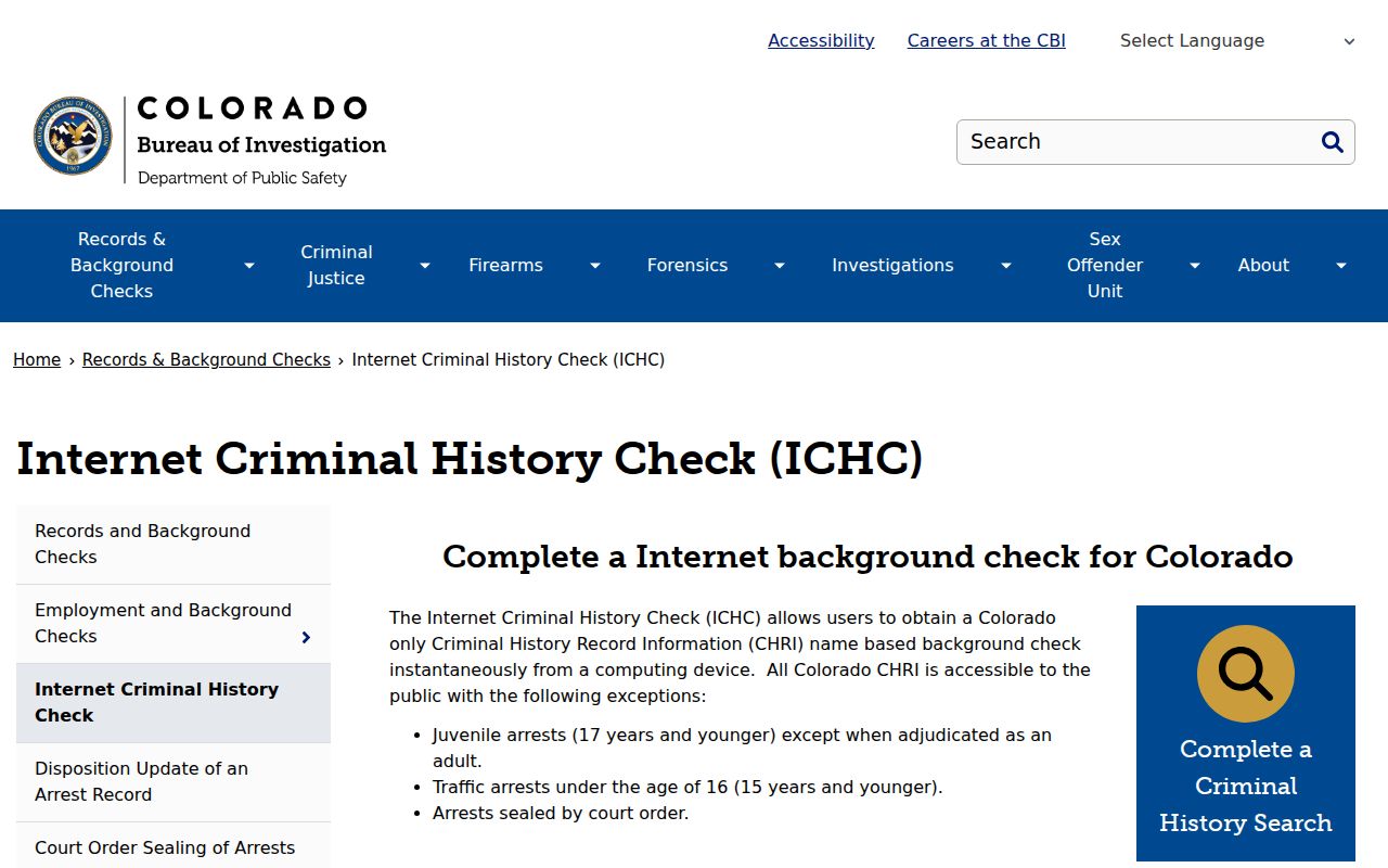 Arapahoe County criminal history CBI ICHC instructions